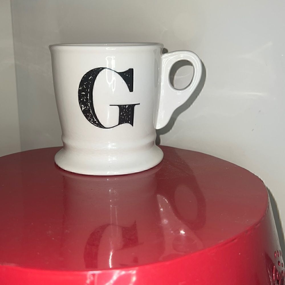 Anthropologie Home Monogram Initial G Coffee Cup Mug White Black